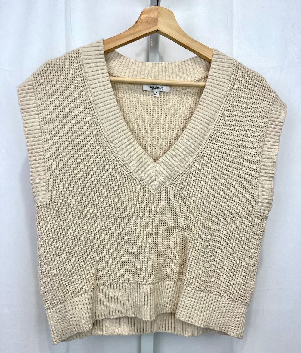 MADEWELL Waffle Knit V Neck Sweater Vest NF405 Cotton Cream Beige Size M